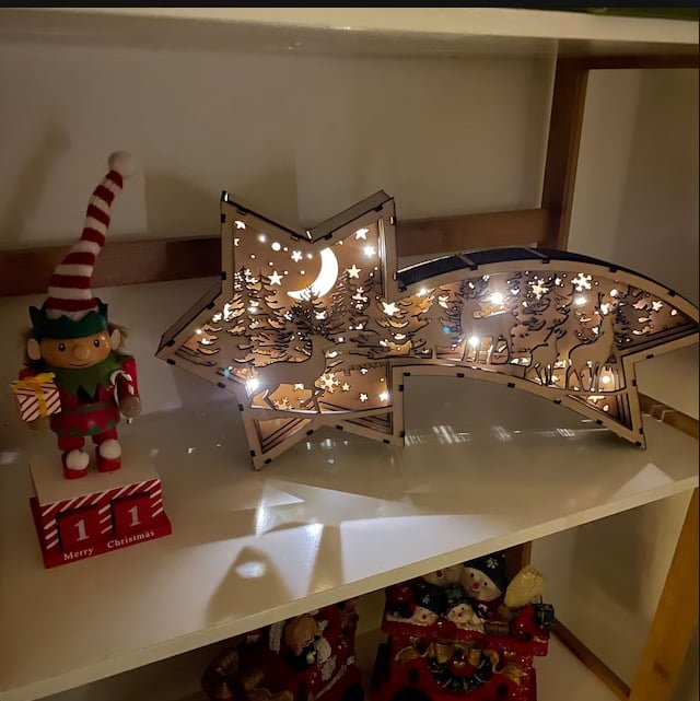 🎅LED Wooden Christmas Ornaments Nativity Scene Star Shaped Desk Lamp🌟