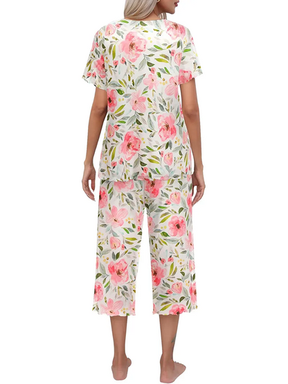💖🔥Limited time offer, last day 57% off🌺Women's printed short-sleeved top with cropped pants casual pajama set