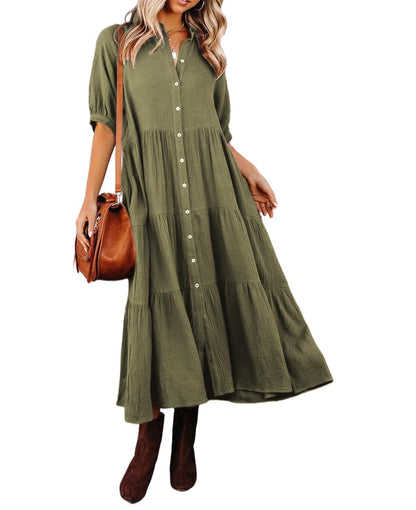 🔥LAST DAY 62% OFF🔥🔥Summer Cotton Half Sleeves Midi Dress with Pockets