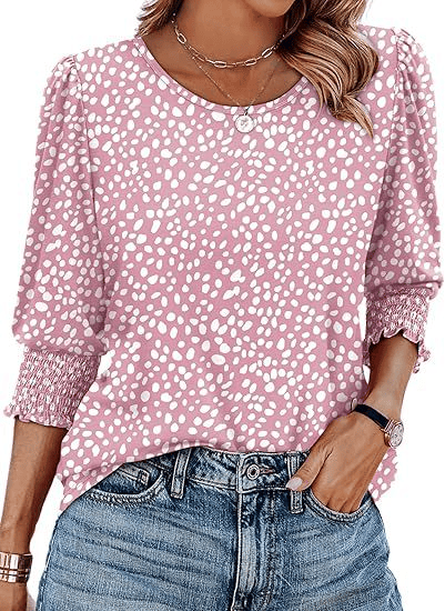 🌸Hot Sale-Women Dressy Casual 3/4 Length Sleeve Blouses with Smocked Cuffs