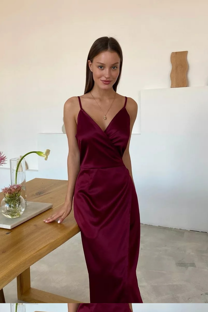 suspender solid color evening dress