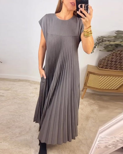 🔥Hot sale 49% OFF🔥Women Pleated Simple Solid Colour Dress