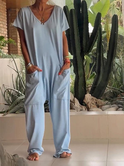 💥Special sale - Casual V-neck Solid Color Jumpsuit