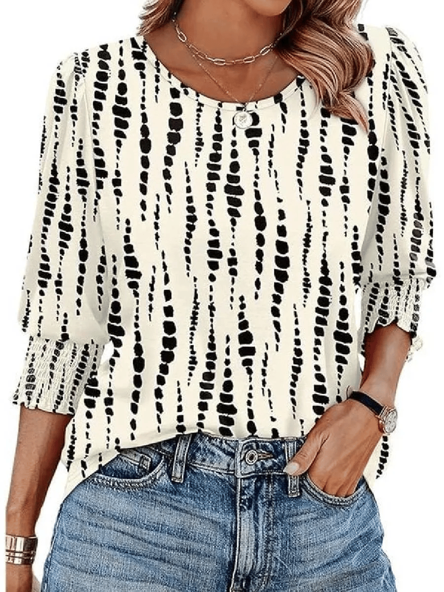 🌸Hot Sale-Women Dressy Casual 3/4 Length Sleeve Blouses with Smocked Cuffs