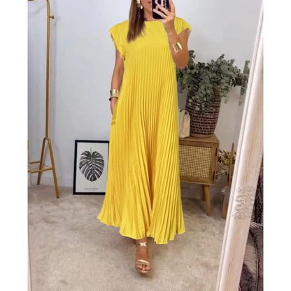 🔥Hot sale 49% OFF🔥Women Pleated Simple Solid Colour Dress