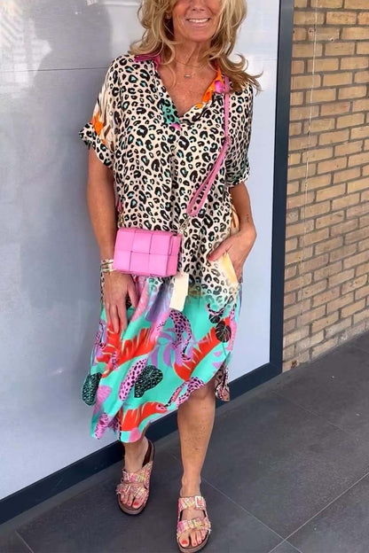 🔥LAST DAY 58% OFF🔥🔥Women's Casual Leopard Print Short Sleeve Dress