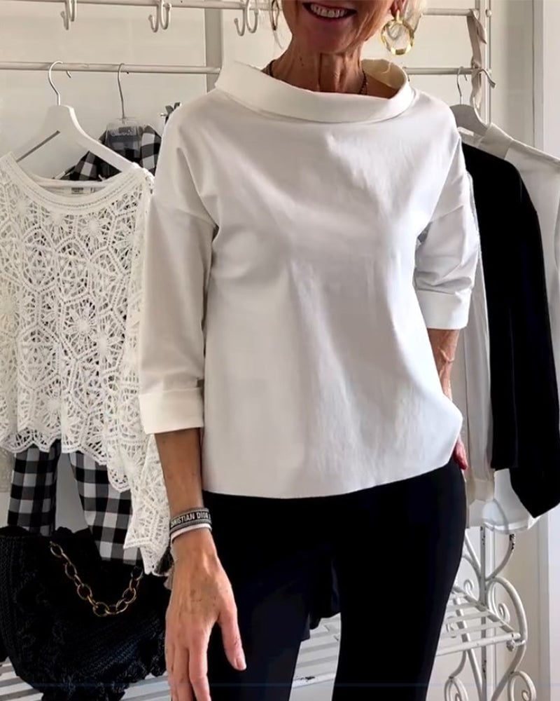 💖Last day! 💥Special sale - Casual Wide Lapel Half Turtleneck Top