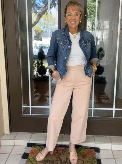 🔥Last Day 48% OFF🔥Tummy Control Twill Cropped Wide Leg Pant