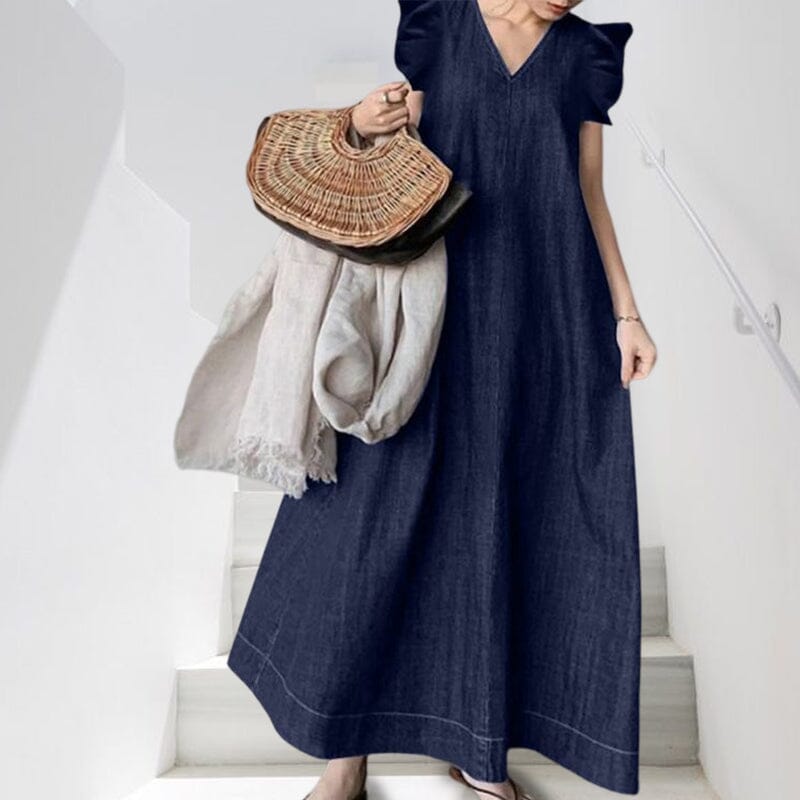 Denim V-neck Long Dress