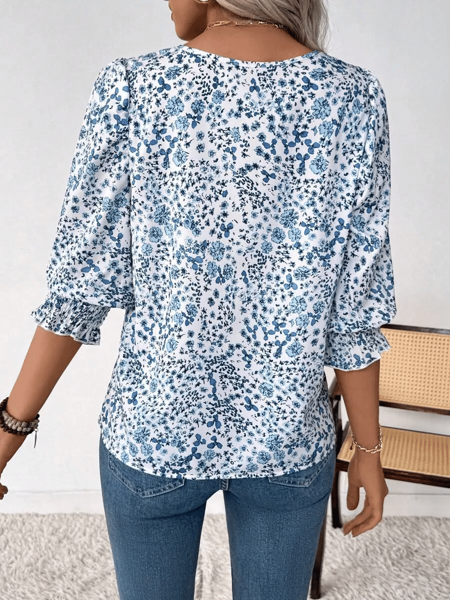 🌸Hot Sale-Women Dressy Casual 3/4 Length Sleeve Blouses with Smocked Cuffs