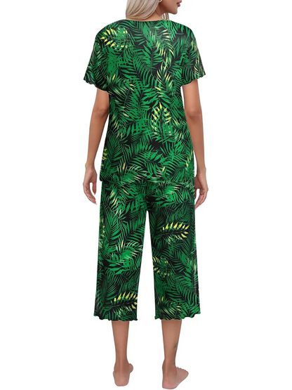 💖🔥Limited time offer, last day 57% off🌺Women's printed short-sleeved top with cropped pants casual pajama set