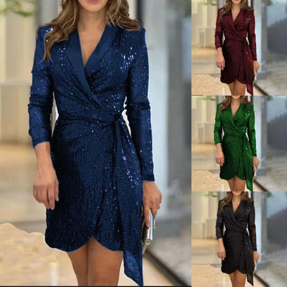 💥Special sale - Fashion sexy sequin solid color solid waist dress for lady