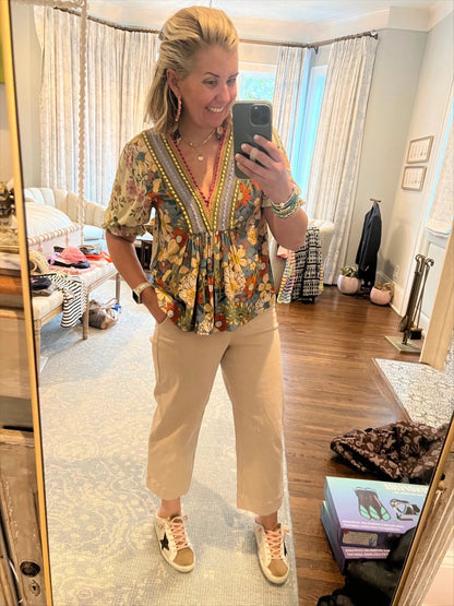 🔥Last Day 48% OFF🔥Tummy Control Twill Cropped Wide Leg Pant