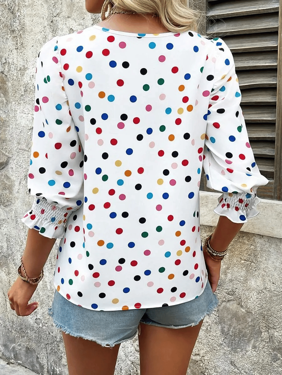 🌸Hot Sale-Women Dressy Casual 3/4 Length Sleeve Blouses with Smocked Cuffs
