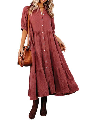 🔥LAST DAY 62% OFF🔥🔥Summer Cotton Half Sleeves Midi Dress with Pockets