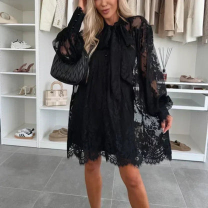 💖🔥Limited time offer, last day 56% off🔥Lace Mini Dress with Bow Tie Neck