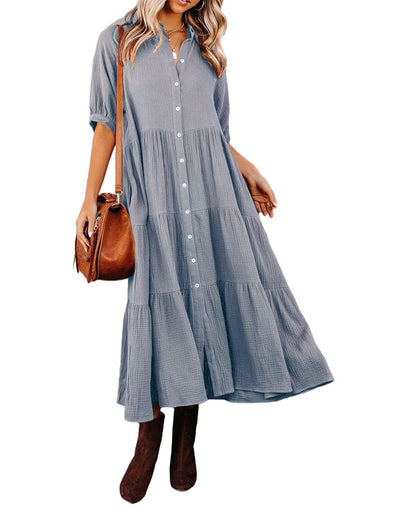 🔥LAST DAY 62% OFF🔥🔥Summer Cotton Half Sleeves Midi Dress with Pockets
