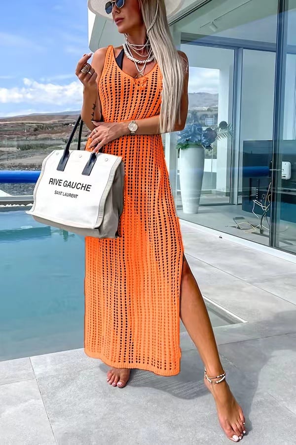💖🔥Limited time offer, last day 56% off🔥Deserted Island Crochet Knit Cross Back Cover Up Maxi Dress