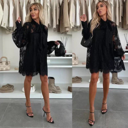 💖🔥Limited time offer, last day 56% off🔥Lace Mini Dress with Bow Tie Neck