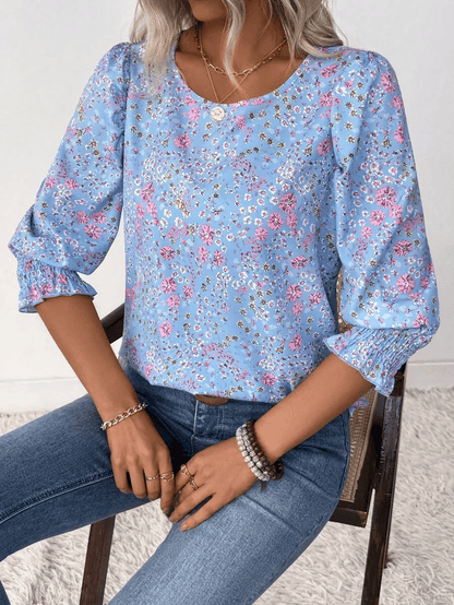 🌸Hot Sale-Women Dressy Casual 3/4 Length Sleeve Blouses with Smocked Cuffs