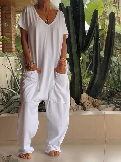 💥Special sale - Casual V-neck Solid Color Jumpsuit