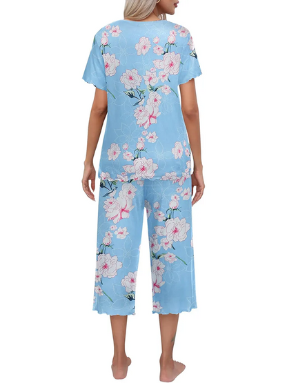 💖🔥Limited time offer, last day 57% off🌺Women's printed short-sleeved top with cropped pants casual pajama set