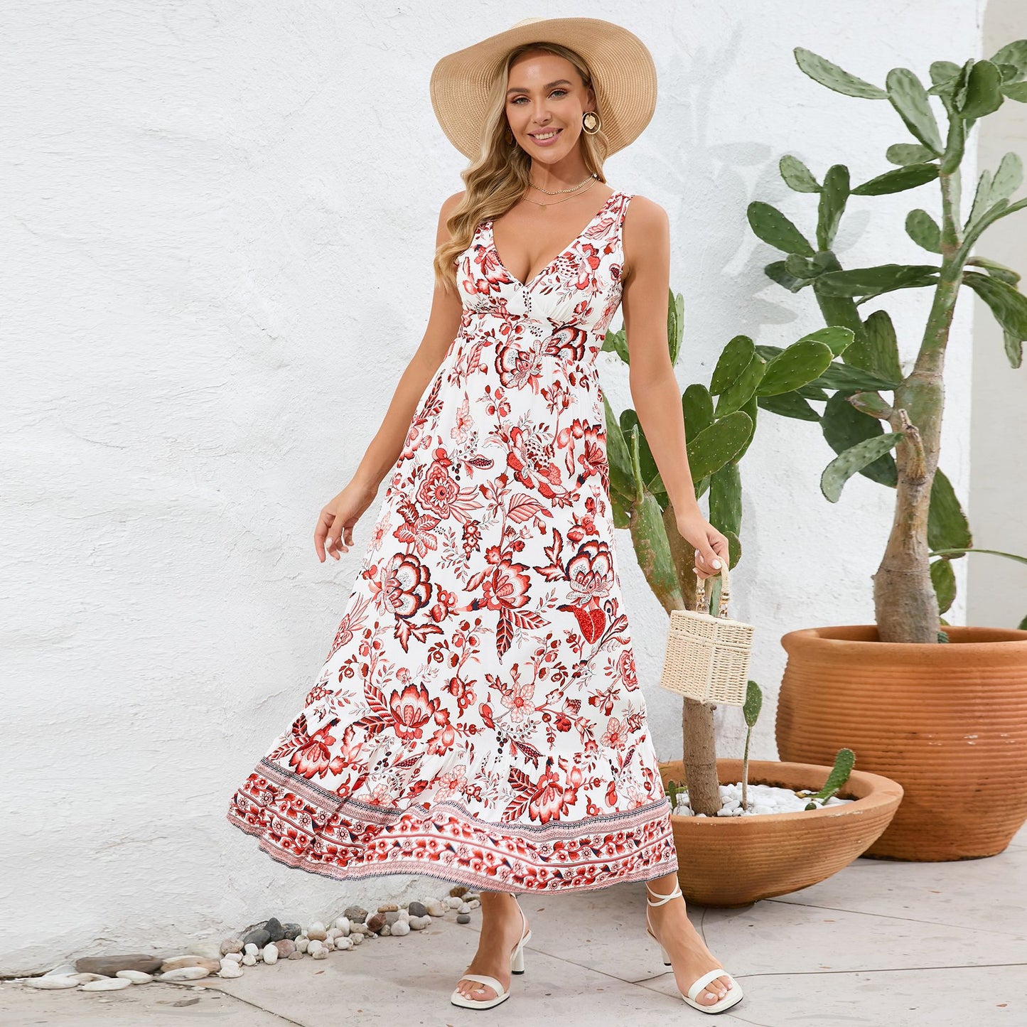 🔥Most popular🎁Vintage Floral Print Summer Maxi Dress