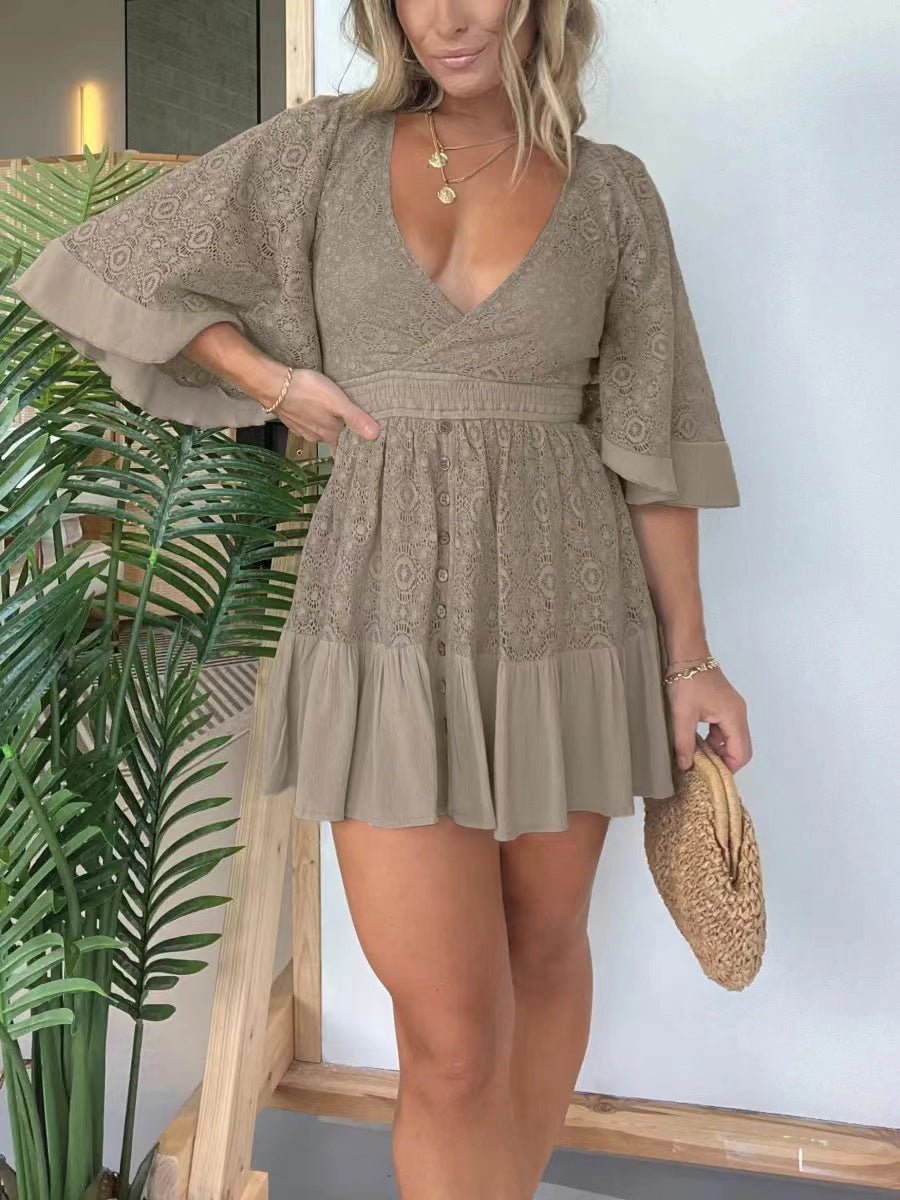 💕Open Back Lace Crochet Romper Dress-displays graceful figure