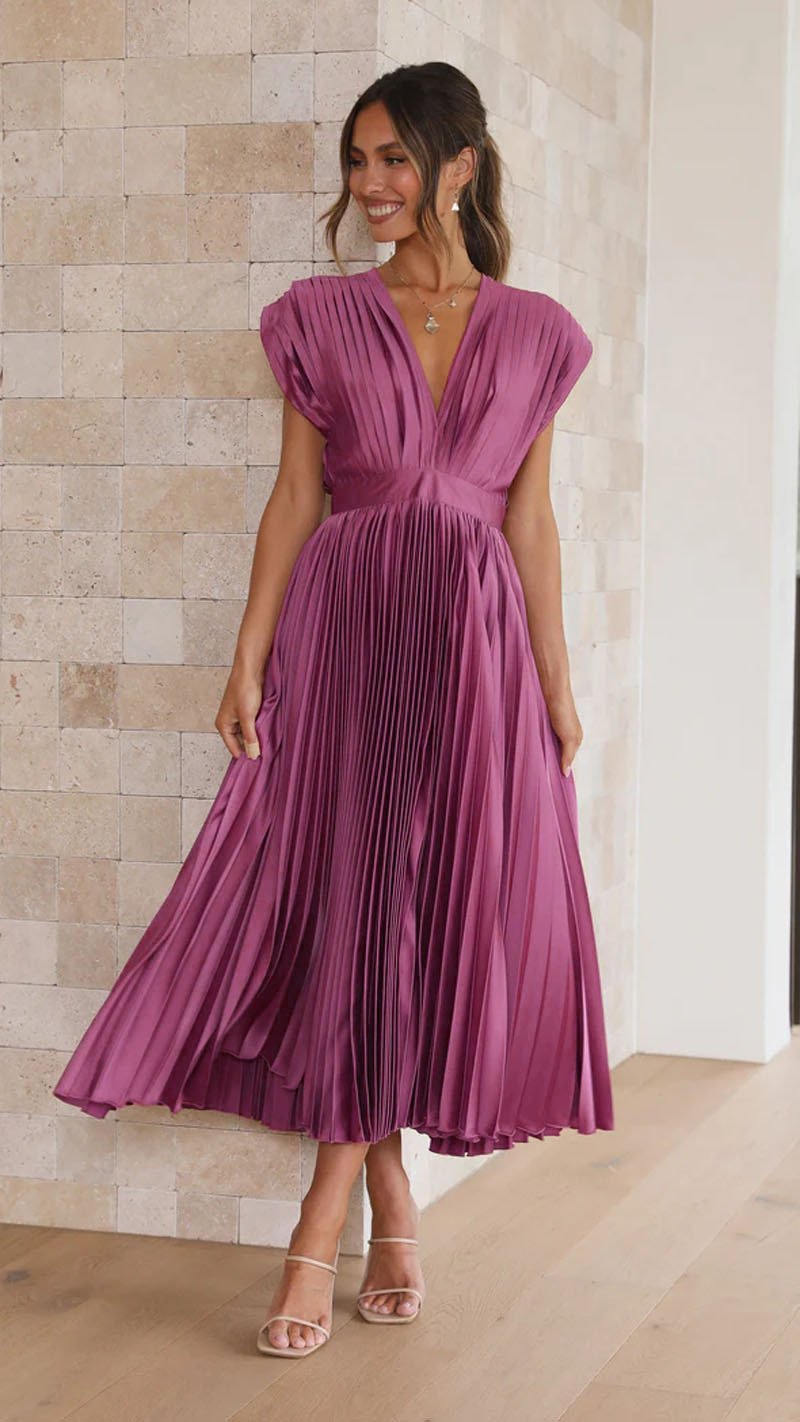 🎁Huge Sale -52% OFF💖Draped V-Neck Pleated Skirt Dress