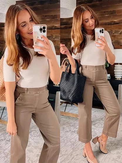 🔥Last Day 48% OFF🔥Tummy Control Twill Cropped Wide Leg Pant