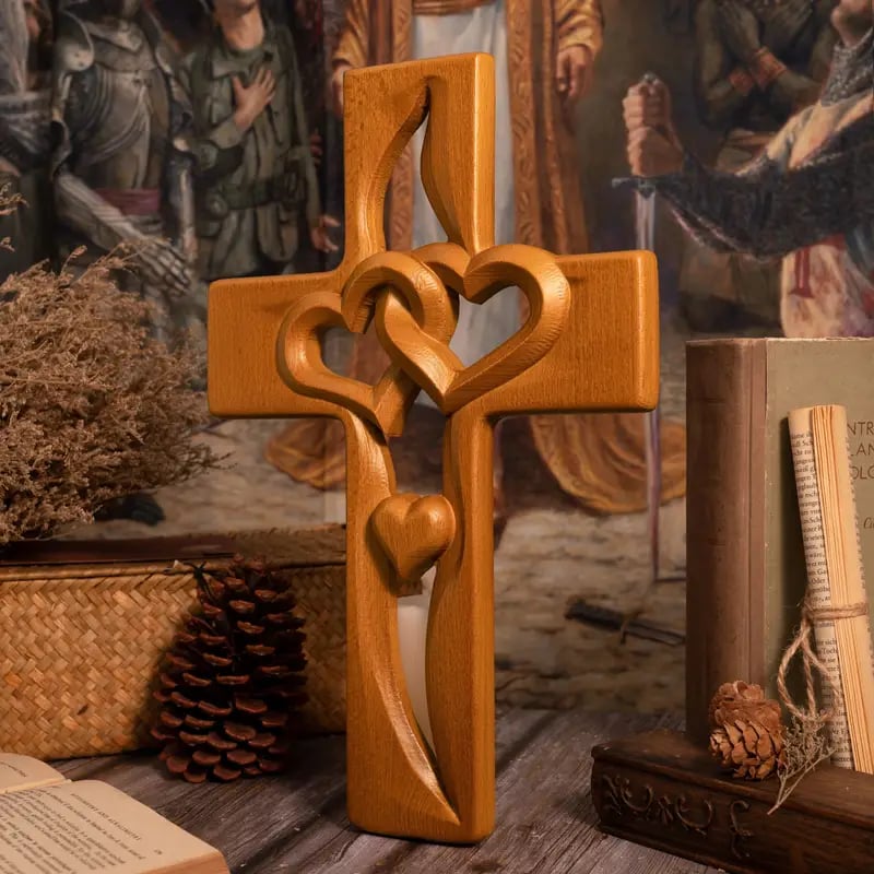 🔥LAST DAY 49% OFF ✝️Intertwined Heart Wooden Cross(6.3*9.8 in)