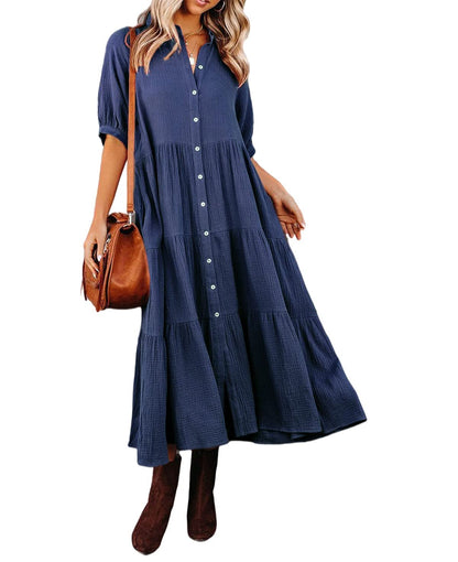 🔥LAST DAY 62% OFF🔥🔥Summer Cotton Half Sleeves Midi Dress with Pockets