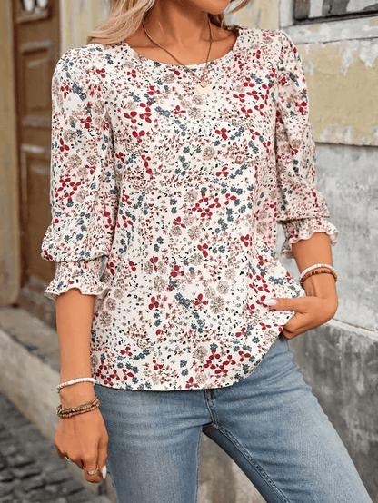 🌸Hot Sale-Women Dressy Casual 3/4 Length Sleeve Blouses with Smocked Cuffs
