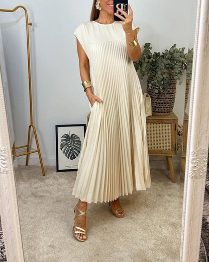 🔥Hot sale 49% OFF🔥Women Pleated Simple Solid Colour Dress