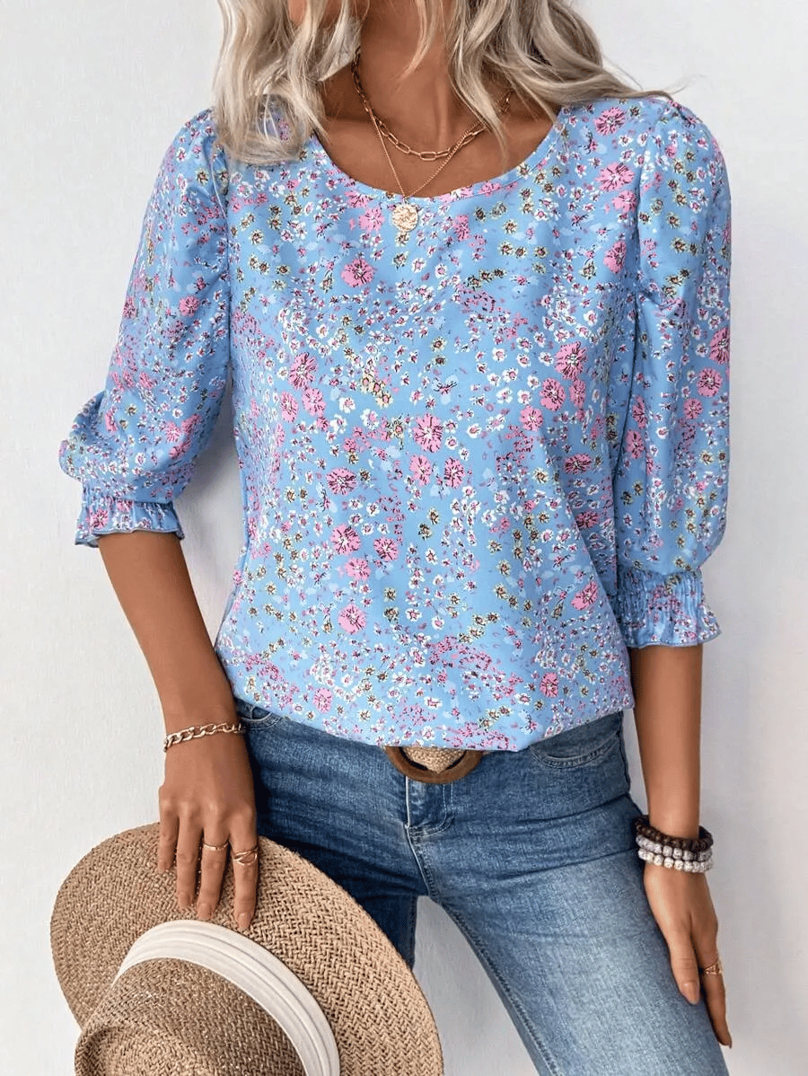 🌸Hot Sale-Women Dressy Casual 3/4 Length Sleeve Blouses with Smocked Cuffs