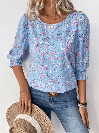 🌸Hot Sale-Women Dressy Casual 3/4 Length Sleeve Blouses with Smocked Cuffs