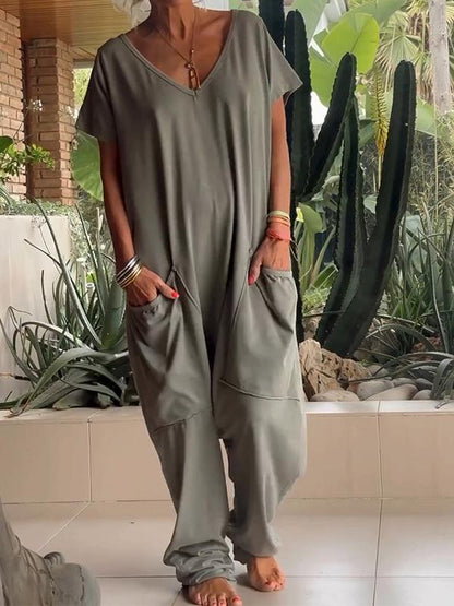💥Special sale - Casual V-neck Solid Color Jumpsuit