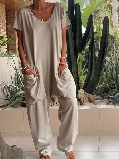 💥Special sale - Casual V-neck Solid Color Jumpsuit