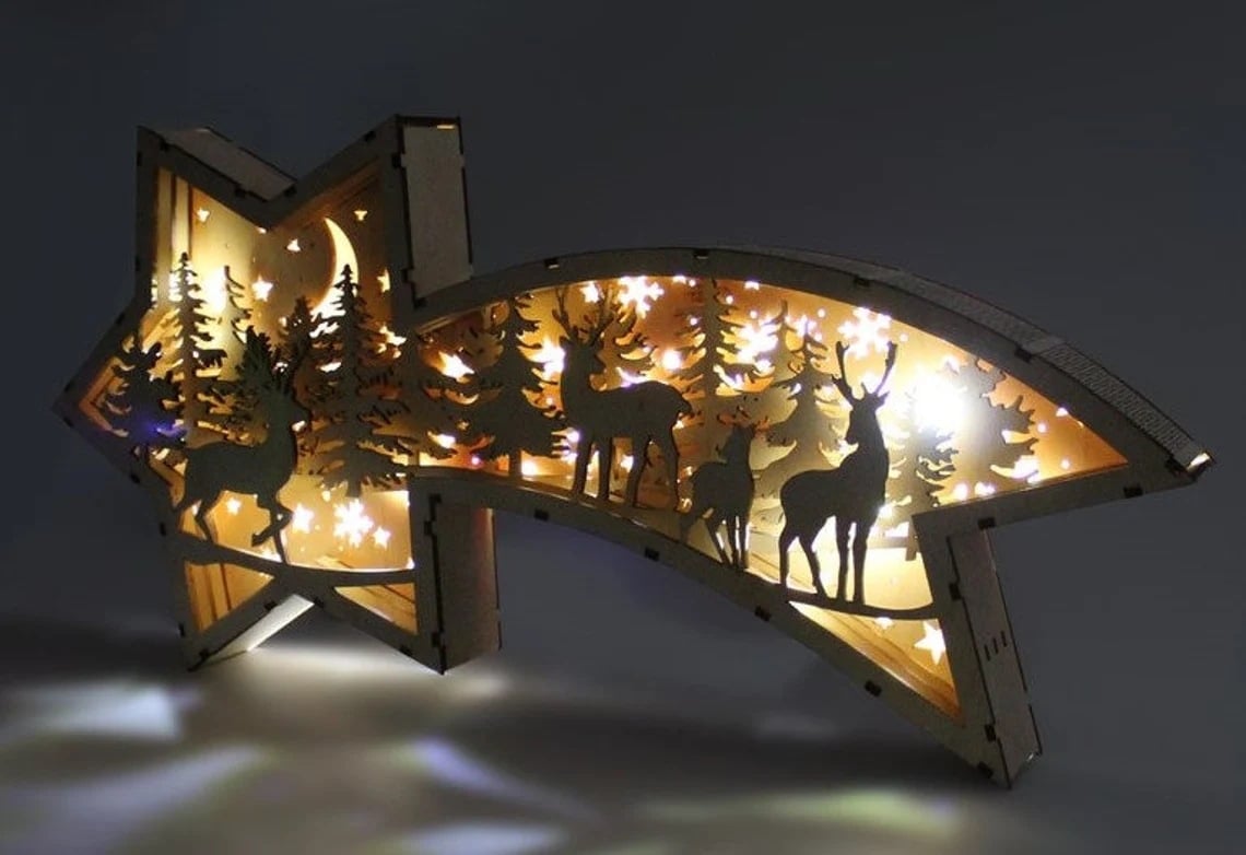 🎅LED Wooden Christmas Ornaments Nativity Scene Star Shaped Desk Lamp🌟