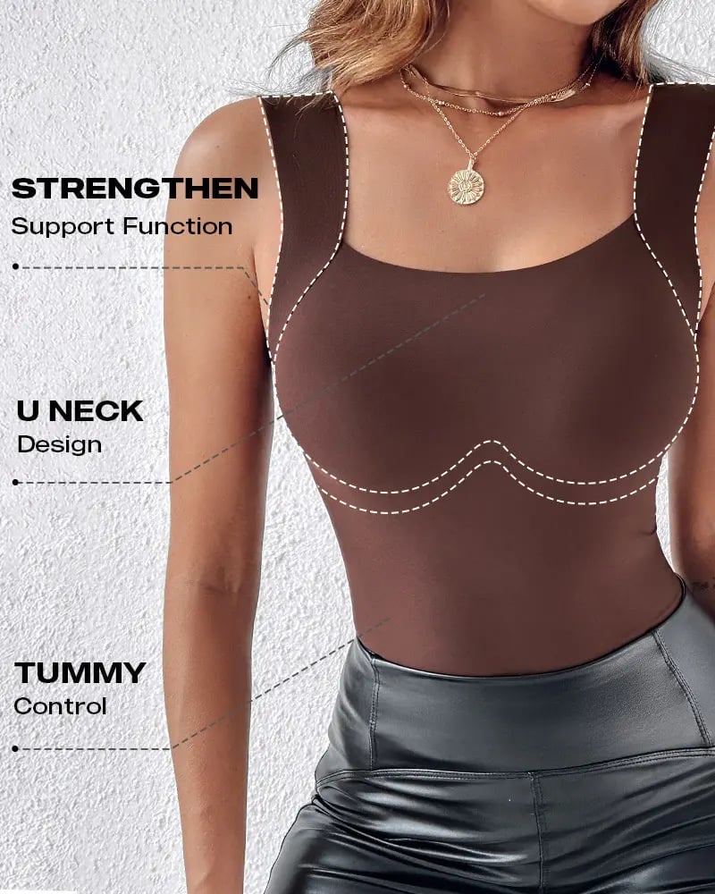 🔥U Neck Shapewear Built-in Bra Tank High Strechy Sleeveless Slim Fit Tops Camisole