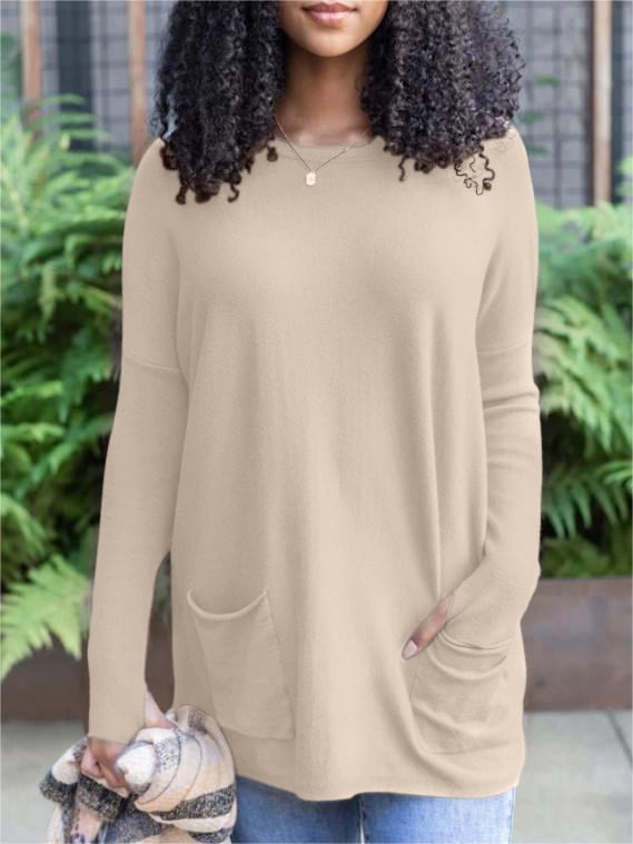 ✨This month's best-selling products💥LONG SLEEVE THUMBHOLE SWEATER POCKET TUNIC