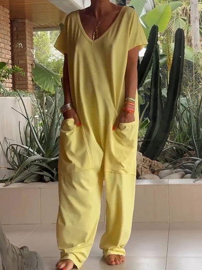 💥Special sale - Casual V-neck Solid Color Jumpsuit