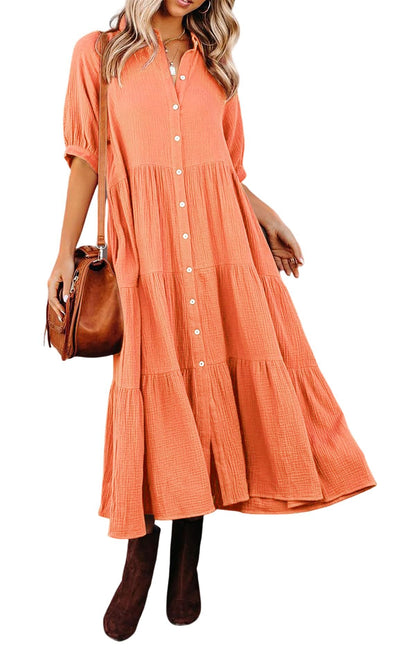 🔥LAST DAY 62% OFF🔥🔥Summer Cotton Half Sleeves Midi Dress with Pockets
