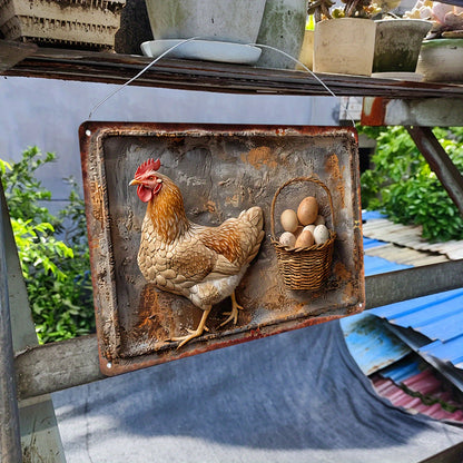 💥Special sale - Vintage Chicken & Fresh Eggs Metal Sign - Rustic Wall Decor