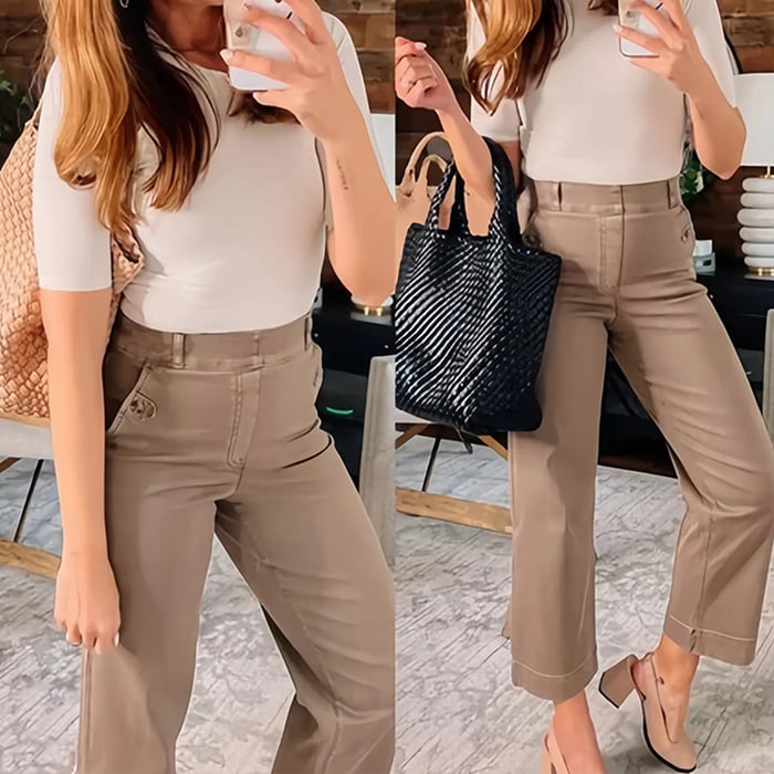 Stretch Twill Cropped Wide Leg Pants (BUY 2 FREE SHIPPING)