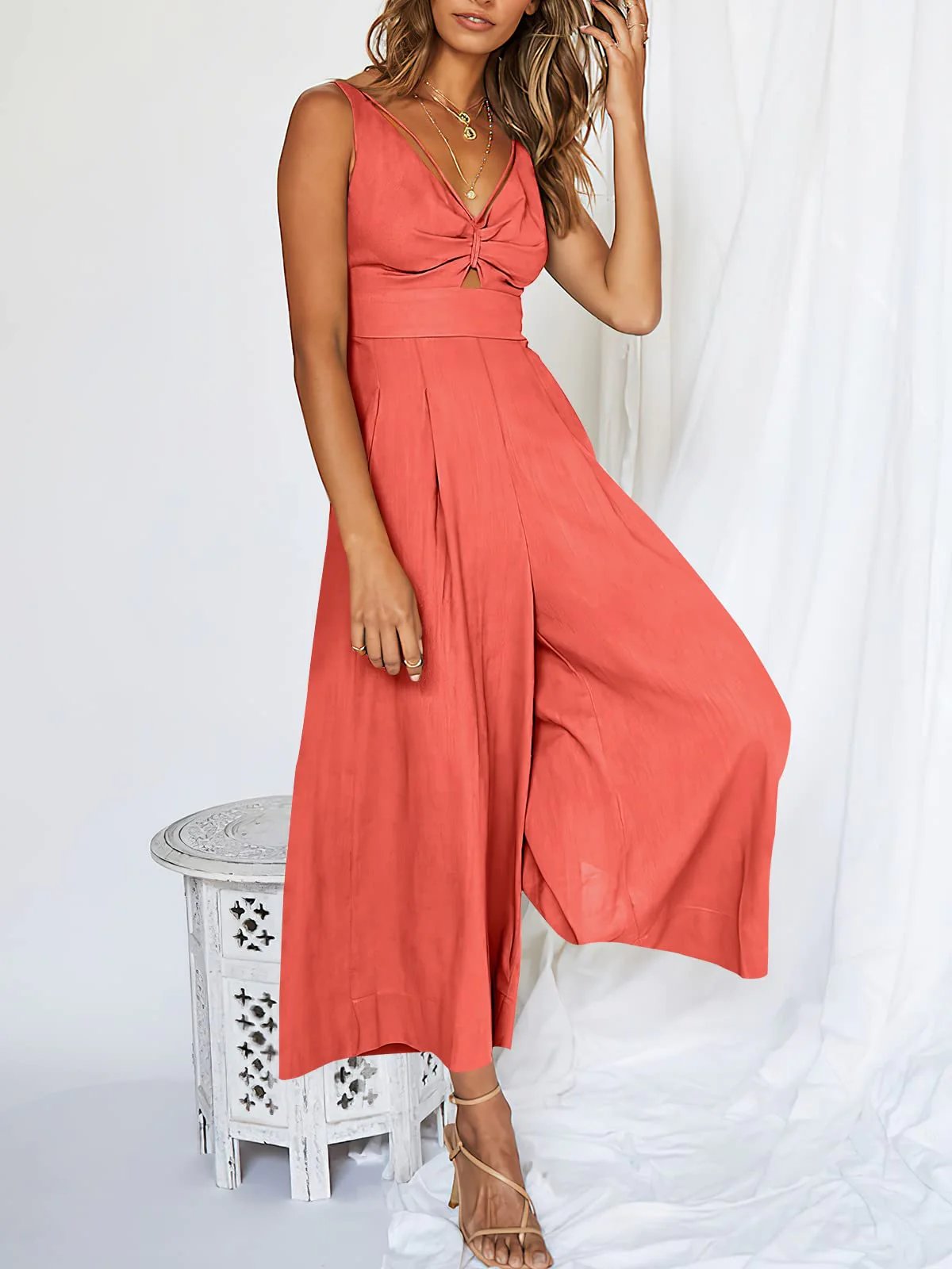 🔥Limited Time Hot Sale 🔥Hot Sales V Neck Cutout High-Waist Jumpsuits