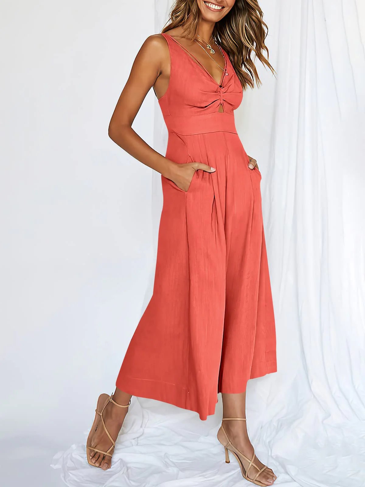 🔥Limited Time Hot Sale 🔥Hot Sales V Neck Cutout High-Waist Jumpsuits