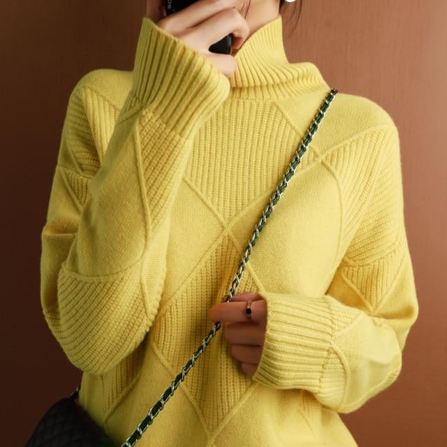 Loose Cashmere Turtleneck Sweater Cardigan