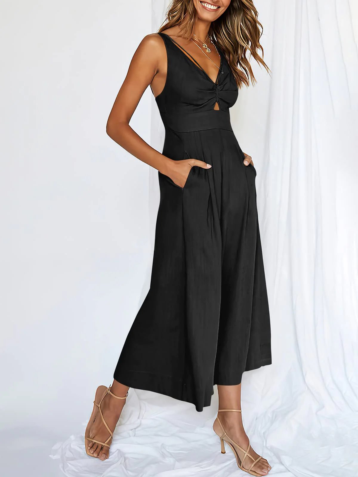 🔥Limited Time Hot Sale 🔥Hot Sales V Neck Cutout High-Waist Jumpsuits