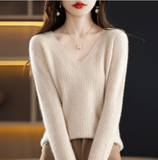 💥Hot Sale 49% OFF💥V-Neck Pullover Long Sleeve Solid Color Cashmere Sweater